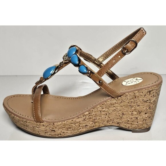 PRIMADONNA COLLECTION WOMEN SANDALS SIZE EURO 36 TAN TURQUOISE BEADING NEW - Picture 2 of 12